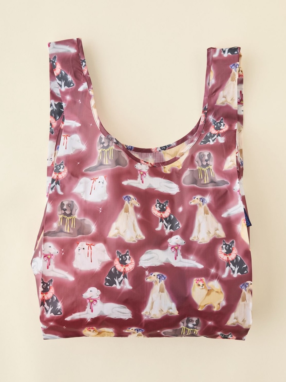 BAGGU Standard Reusable Tote Fancy Dogs Print Burgundy and Puppies NWT! - Picture 3 of 3